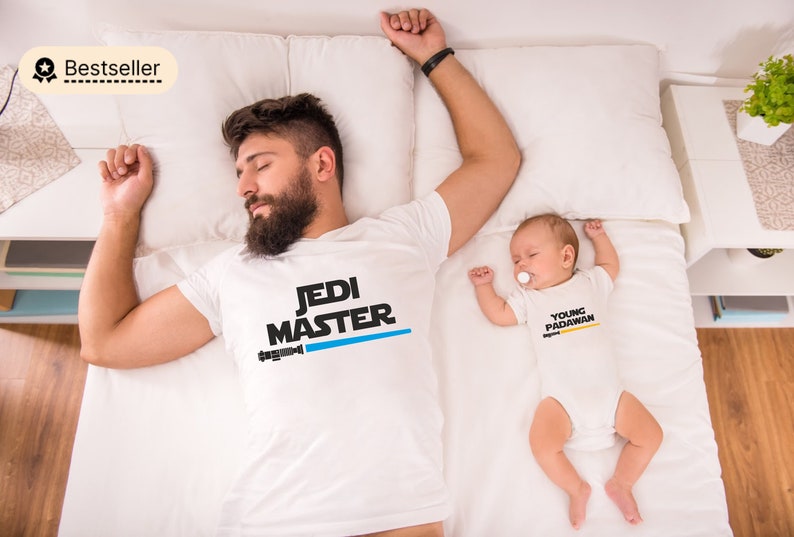 Daddy baby jedi master young padawan, Daddy and daughter jedi, Matching star wars shirts, Jedi and padawan baby shirt, Daddy daughter shirts image 1