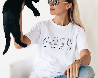 Un Deux Trois Katzenshirt, Geschenke für Katzenliebhaber, Katzent-shirt, Katzen-T-Shirt, Katzenhemden, Katzent-shirt, Papa Katzenshirt, Katzenmama-Shirt, süßes Katzenshirt