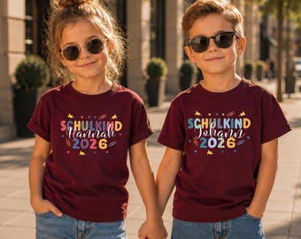 Personalisiertes Einschulung T-Shirt 2026 - Schulkind Shirt mit Namen - 1. Schultag Outfit - Geschenk zur Einschulung