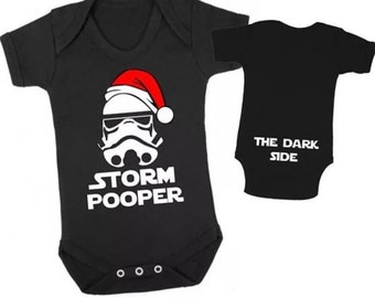 Storm Pooper "THE DARK SIDE" Baby Vest - Baby Grow Star Wars Inspired - Front and back print Christmas gift