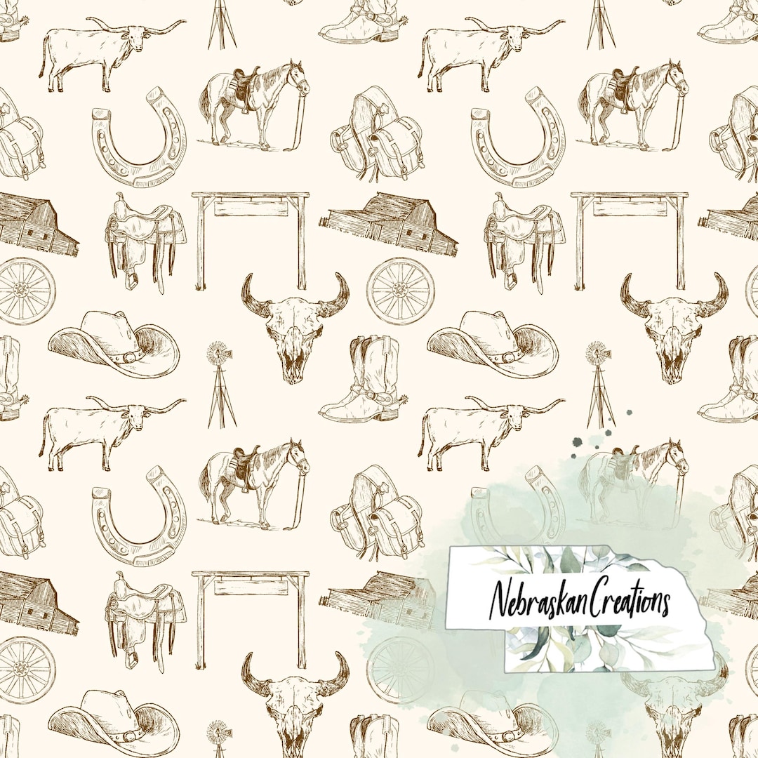 Western Ranch Patterns Brown Western Homestead Seamless Pattern - Western Pattern|horse ...