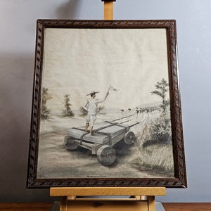 Peinture sur soie marouflé sur papier cartonné "Joseph Razafintseheno" XXeme. Madagascar. 1950s.