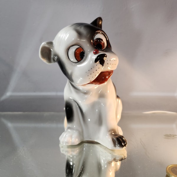 Lampe Bonzo en porcelaine , brûle parfum , veilleuse. Made in Japan 1950s. Bouledogue Français lampe.