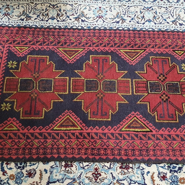 Tapis Persan "Herati" pure laine noué à la main. 1950/1960. 130 x 82 cm.