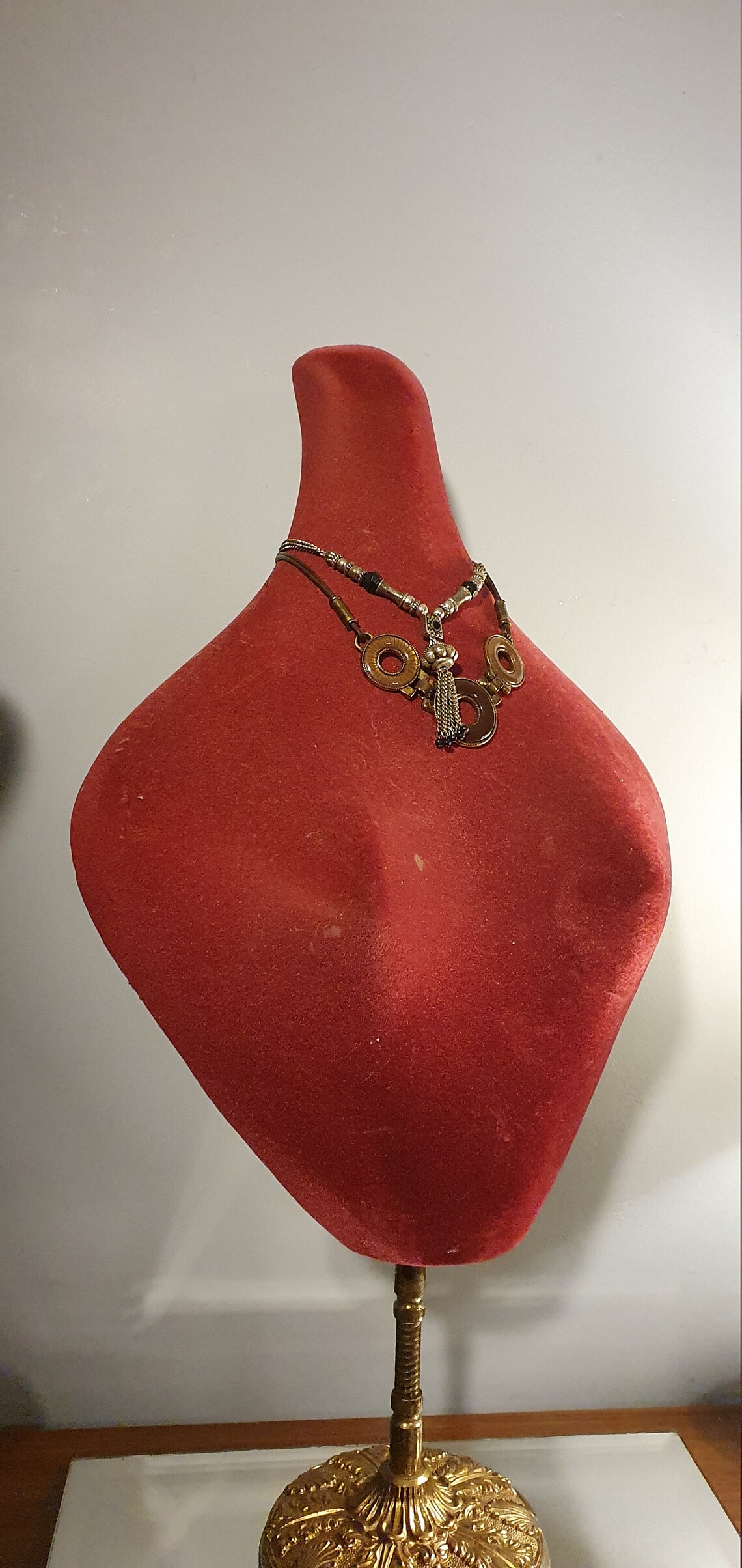 Old Jewelry Bust in Gilded Brass and Red Velvet. 1950. Vintage Etsy