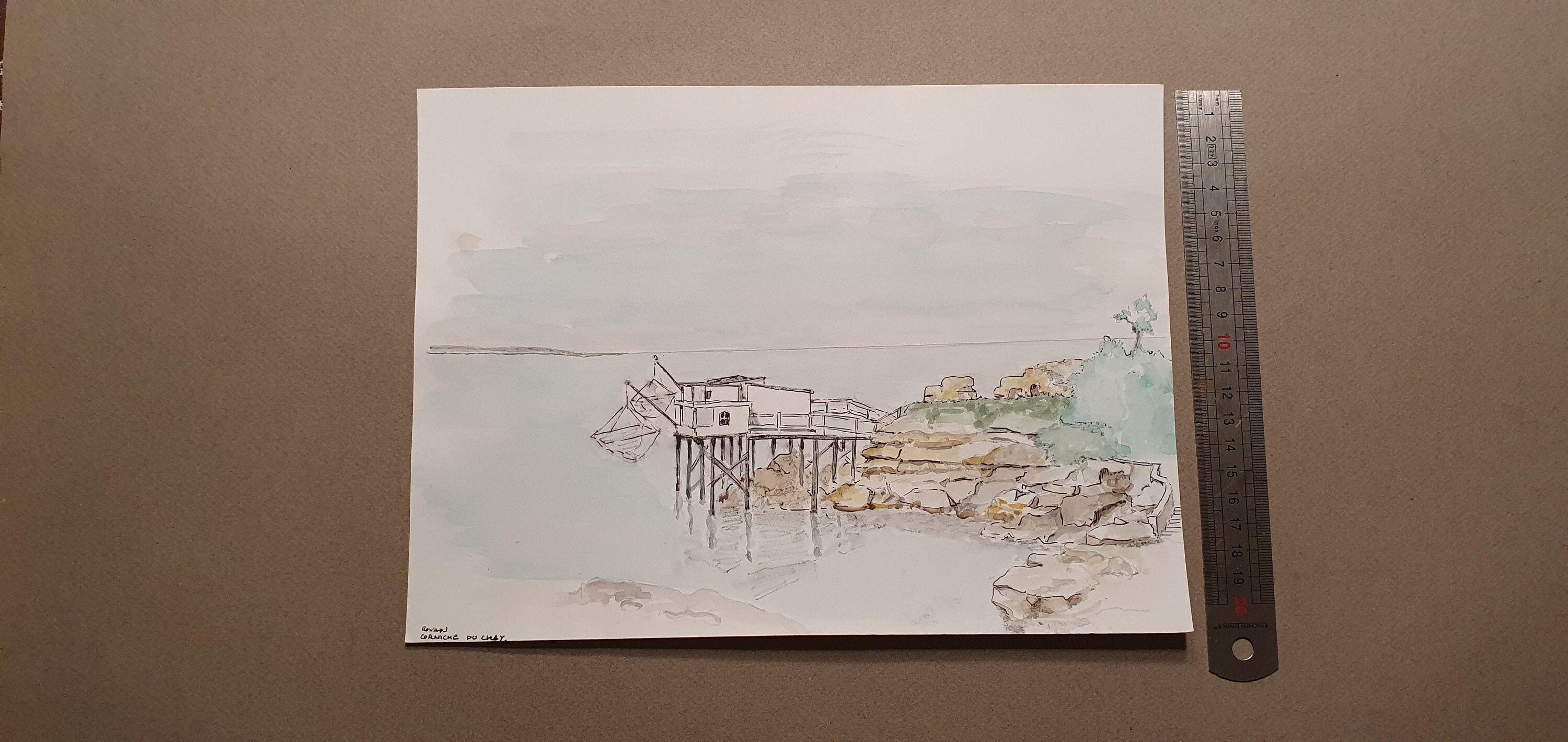 Dessin Au Crayon Rehaussé à L'aquarelle Signée Représentant Un Paysage de France. Royan Charente Mar