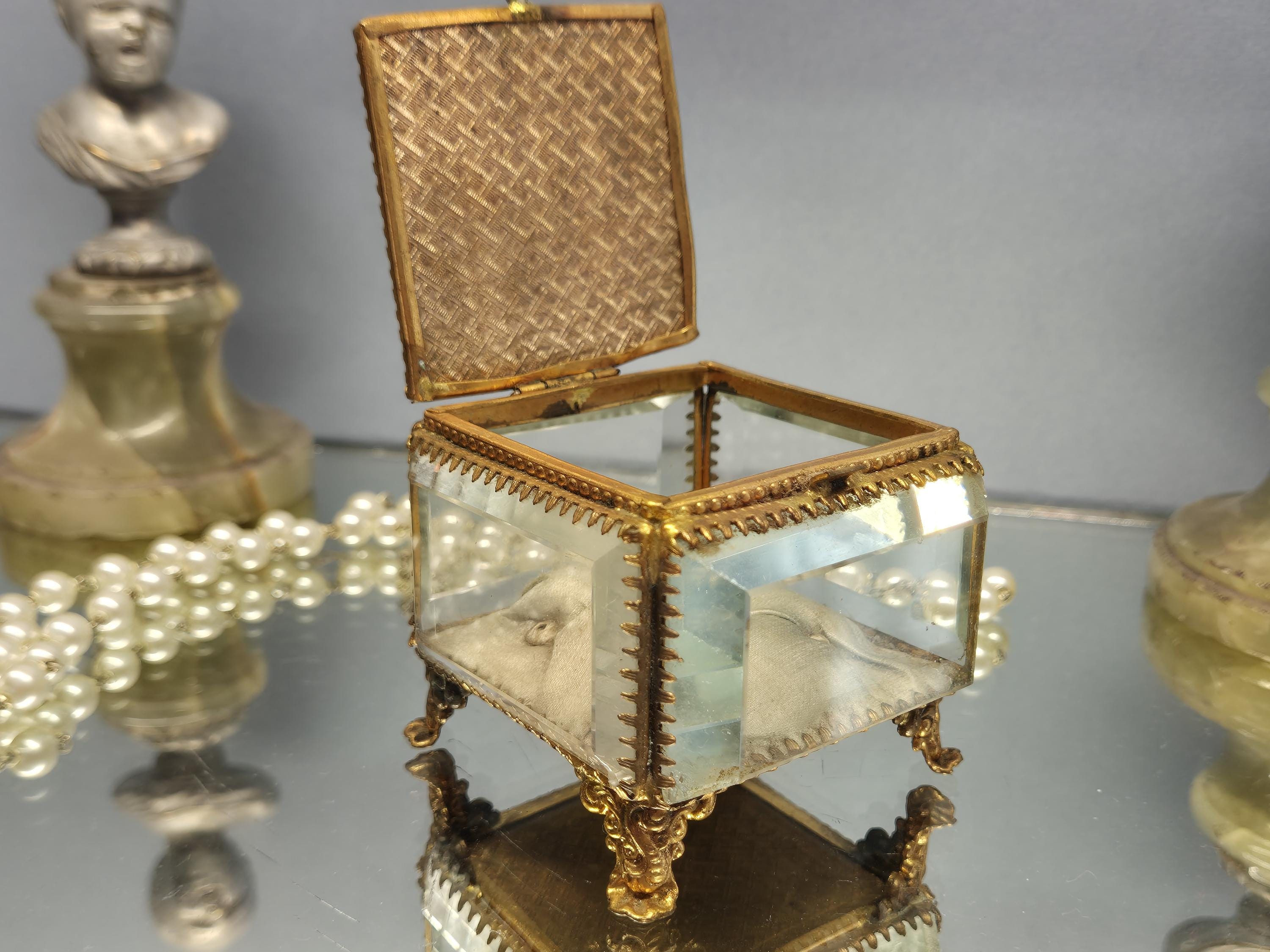 Coffret à Bijoux Ancien Napoléon III En Verre Biseauté Et Laiton - Occasion, état D'origine