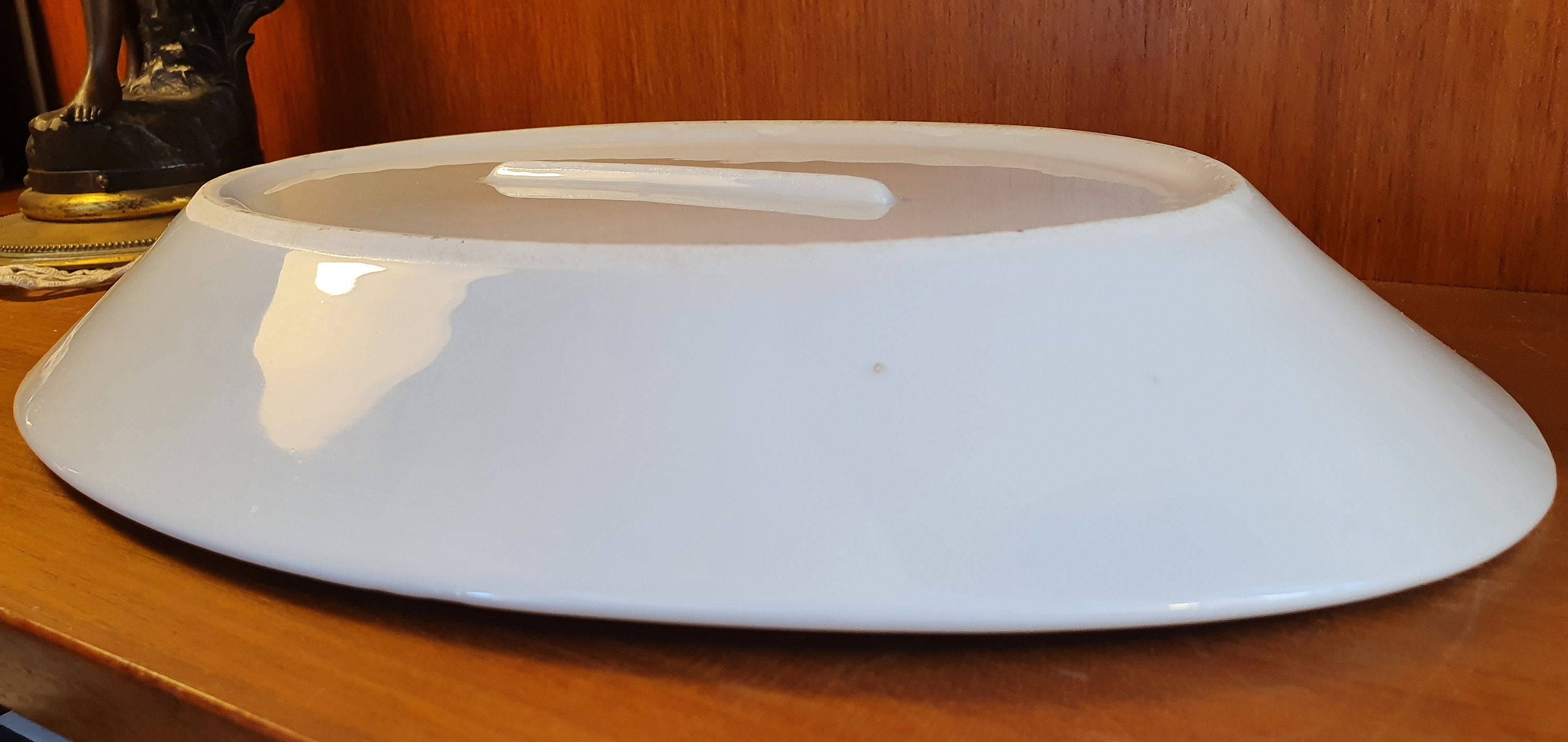 Grand Plat Ovale Ancien – Terre De Fer – Décor Bleuté Libellule Et Blé