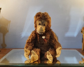 Hermann teddy original monkey mohair 30 cm. Ancien singe en peluche Hermann en mohair. 1960.