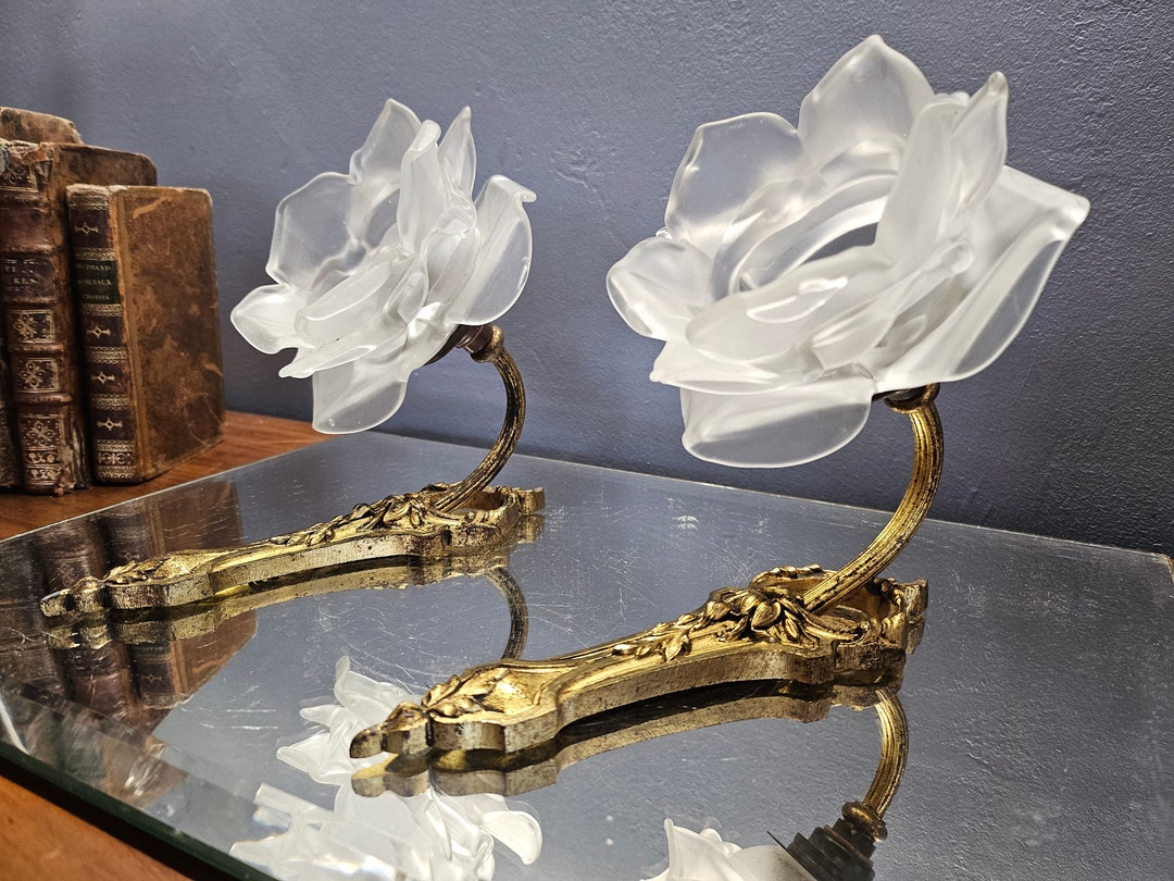 Pair of Louis XVI Style Sconces in Bronze and Glass Paste. 1920. Made ...