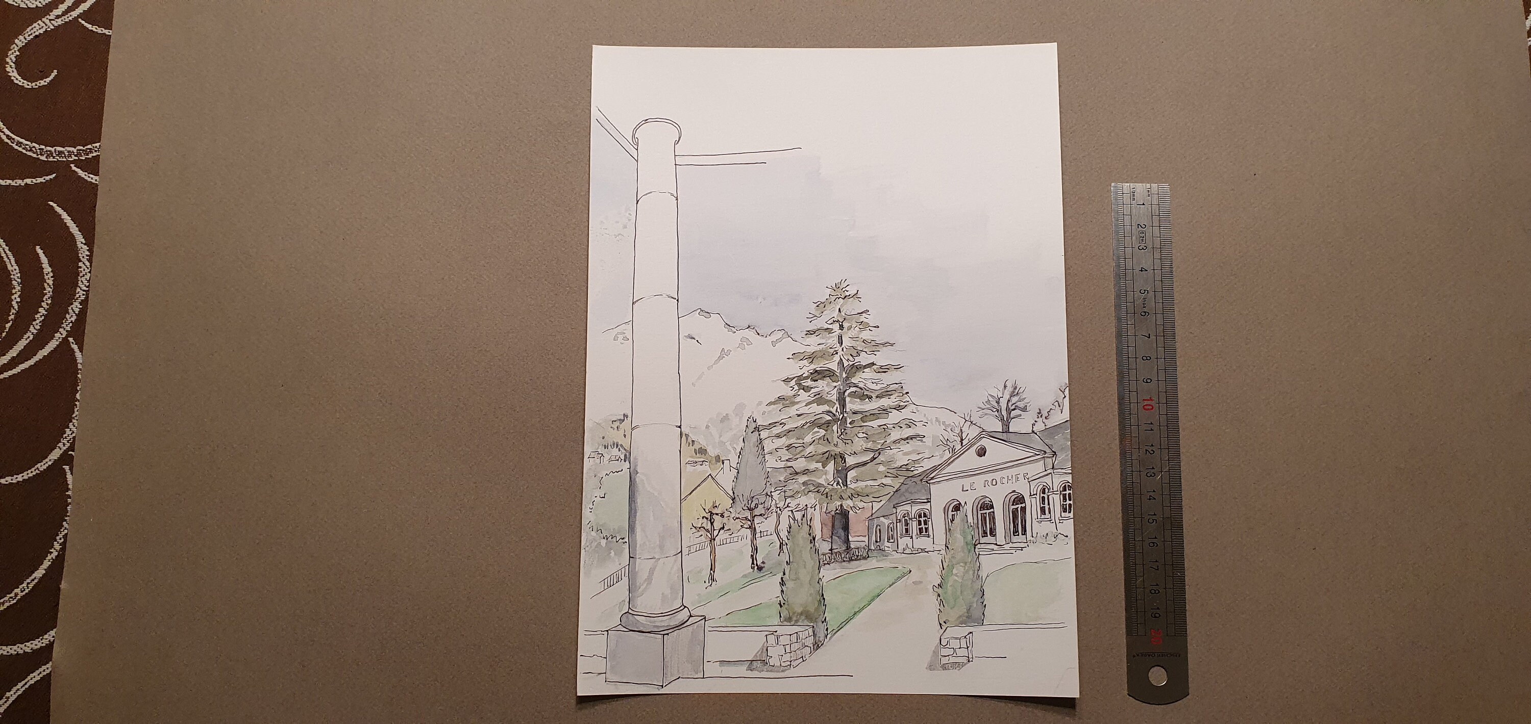 Dessin Au Crayon Rehaussé à L'aquarelle Signée Représentant Un Paysage de France. Cauterets. 28 X 21