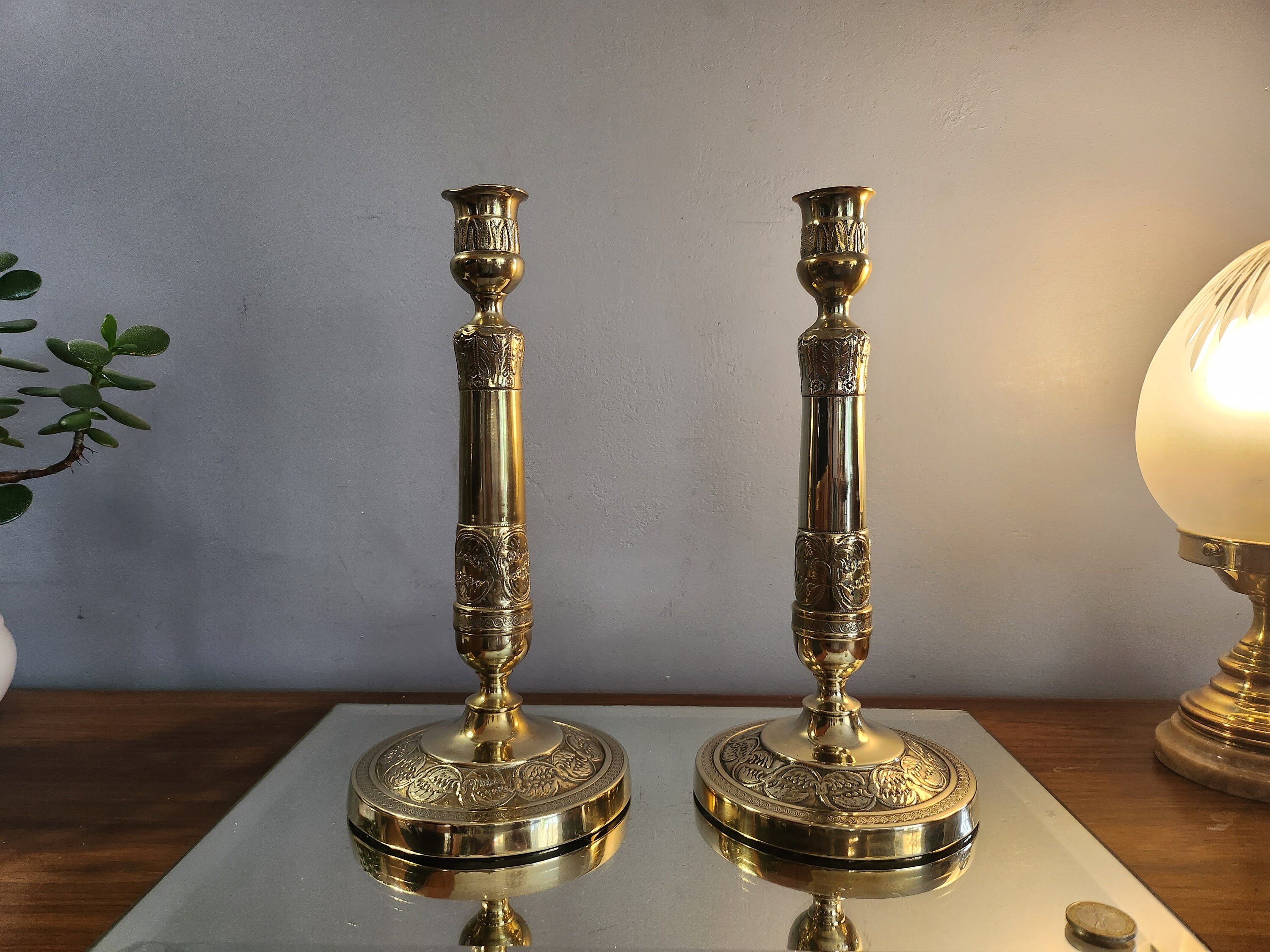 Grand bougeoir en bronze doré au mercure - Pendule ancienne et objets d