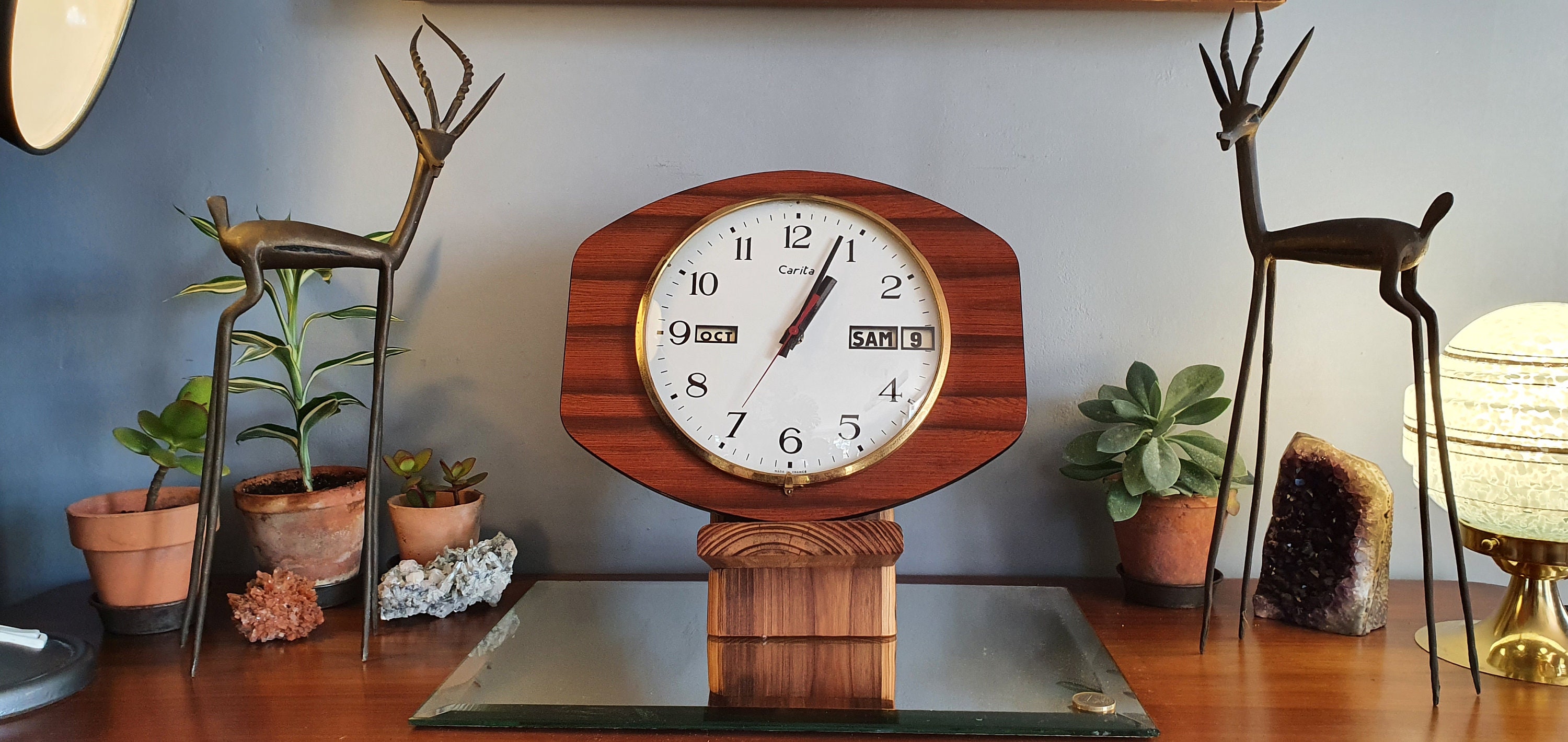 Vintage Calendar Clock carita. Wood and Brass Etsy UK