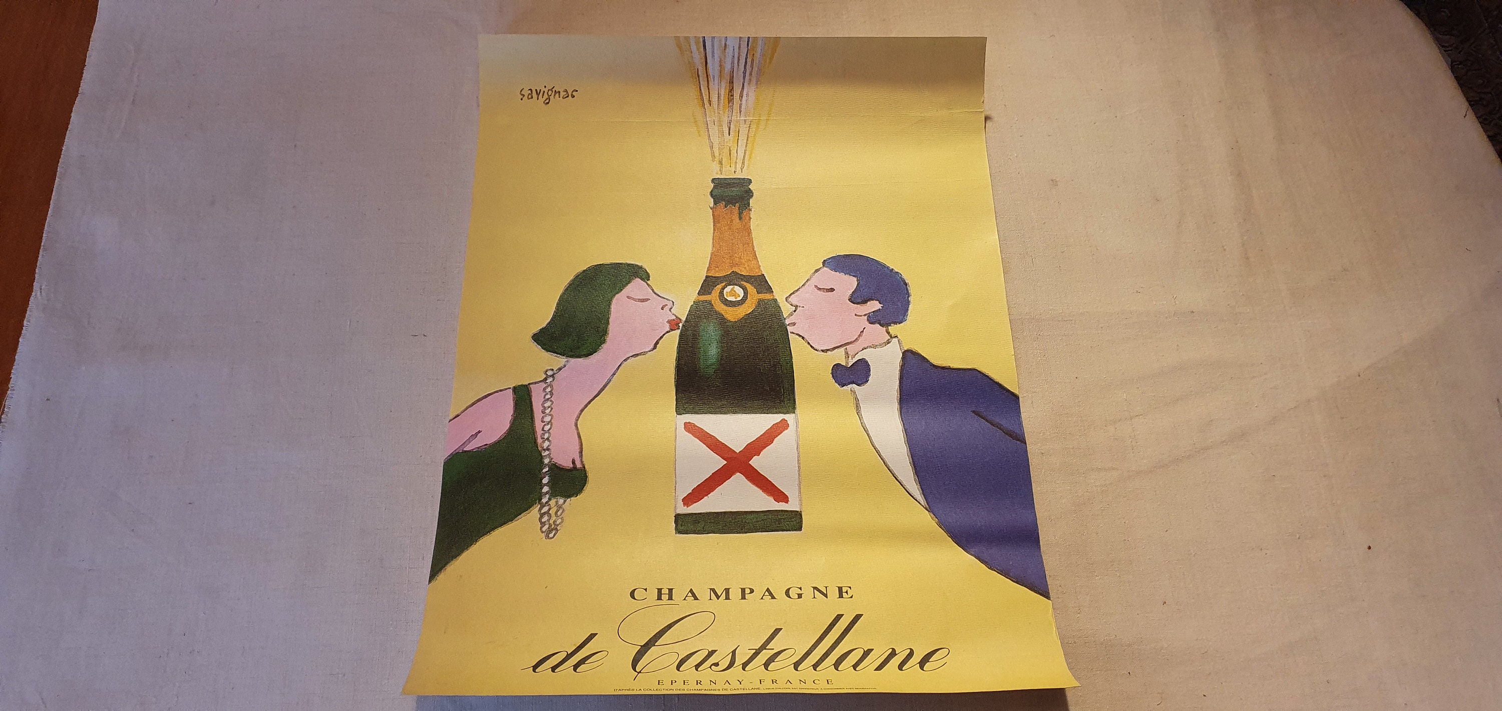 Affiche Originale Publicitaire Vintage Champagne de Castellane