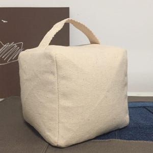 All Canvas Cube Easy Fill Door Stop by Knackered Mamas, Cotton Canvas Soft Kick Fabric Doorstopper, Heavy Door Weight in All Natural Cotton