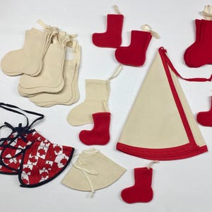 Coleção de saias e meias de árvore de Natal no Canadá da Knackered Mamas, meias de Natal feitas à mão, saia de árvore de Natal de algodão natural