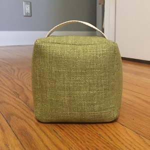 Give Me The Green Fabric Cube Doorstop, Knackered Mamas Easy Fill Door Stops, Stunning Soft Kick Door Weight, Pop of Colour Home Decor Green