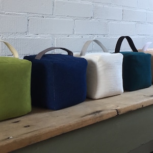 Heavy Handled Cube Door Stops, Easy Bottom Doorstops, Doorstops for Big Doors, Indoor Doorstoppers, Square Door Weights, Denim Decor Accents