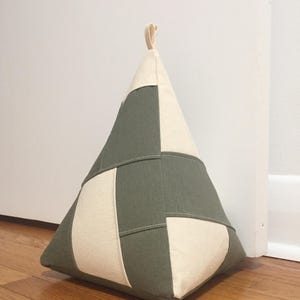 Extra Large Sculpted Green & Natural Canvas Fabric Doorstopper, One-of-a-Kind Door Stop in Patchwork , Knackered Mamas Fabric Door Stop