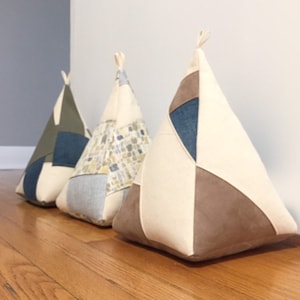 Doorstops Oversized, Patchwork Door Stops, Blue Doorstops, Natural Door Stops, Neutral Tones, Patterned Fabric Weights, Forest Colour Decor