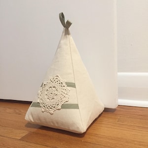 Bespoke Easy Fill Extra Large Natural Canvas & Olive Green Bespoke Fabric Doorstopper by Knackered Mamas, Oversize Fabric Door Stop Natural