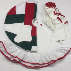 The Love of Sewing Christmas Tree Skirt Collection Handmade by Knackered Mamas, Red & White Christmas Tree Skirts, Bespoke Tree Skirt Set