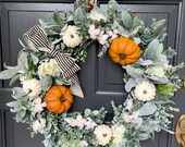 Fall Wreath, Fall Wreath For Front Door, Pumpkin Wreath, Modern Fall Wreath, Autumn Wreath, Front Door Wreath, Halloween Wreath, Fall decor