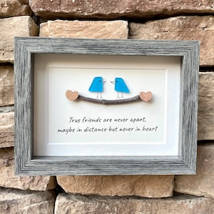 Long Distance Friendship Gift | 5x7 Framed Sea Glass Art | “True Friends Are Never Apart” Handmade Picture | Driftwood Art | Gift for Friend