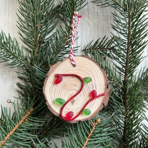 Sea Glass Christmas Lights on wood round made from Scottish Seaglass and Dried Wood, Perfect Holiday Gift, Stocking Stuffer