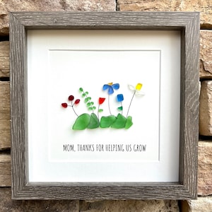 Fiori di vetro marino per la festa della mamma, foto incorniciata 9x9, regalo unico per la mamma, regalo personalizzato per la festa della mamma
