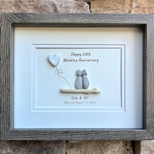 20th Wedding Anniversary Personalized Gift Featuring China Heart, 8x10" Framed Pebble Art Gift for Husband, Wife, Parents, Friends