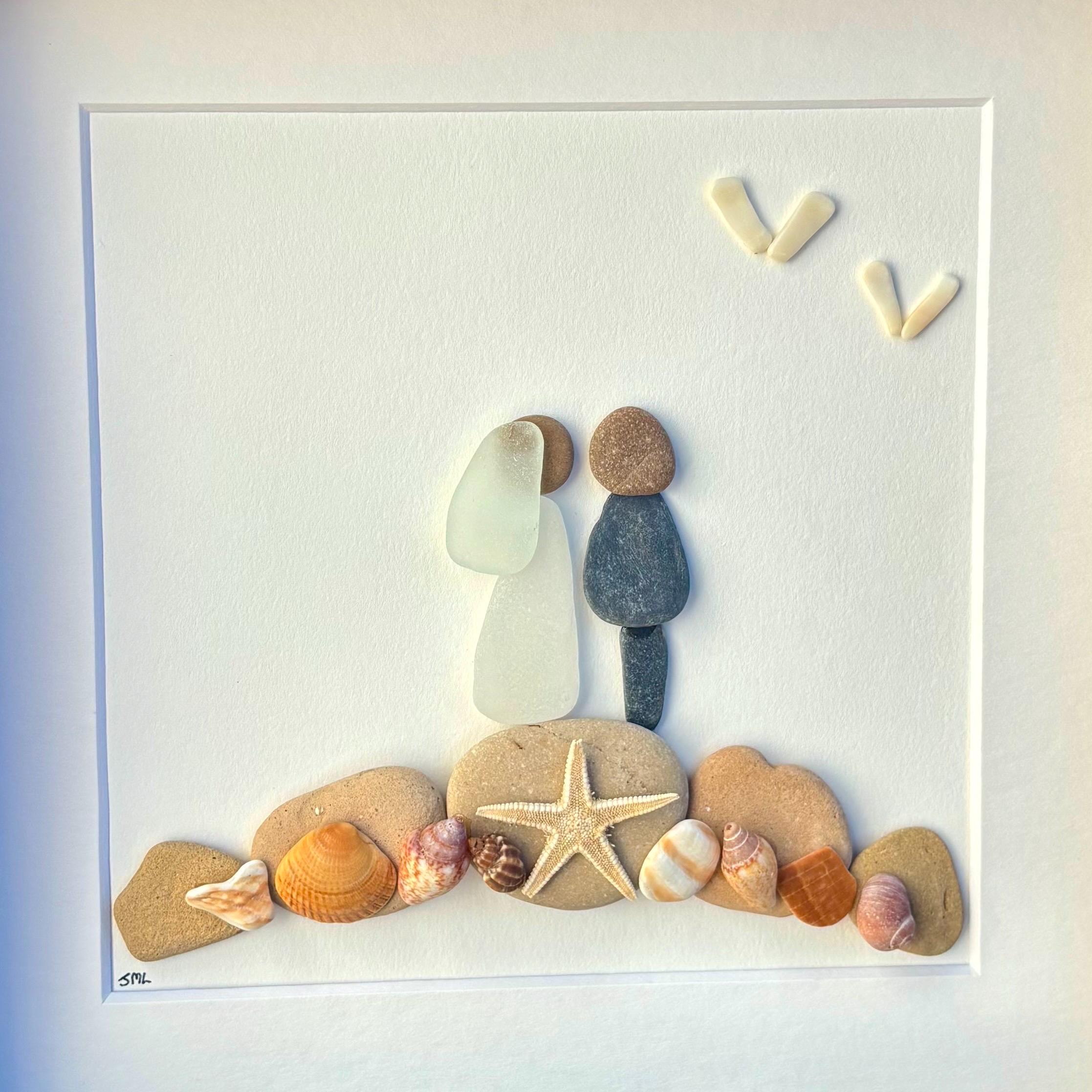 Personalized Beach Wedding Gift, 9x9 Framed Pebble and Sea Glass Art ...