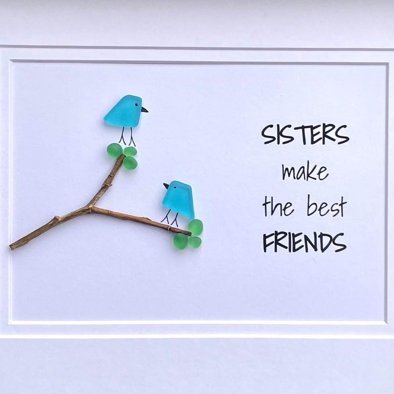 Sisters Make The Best Friends, 8x10 Framed Sea Glass Gift for Sister, Seaglass Art image 6