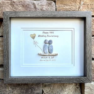 10th Wedding Anniversary Gift | Personalized Tin Anniversary Art | 8x10 Handmade Pebble Picture for Wife, Husband, or Friends