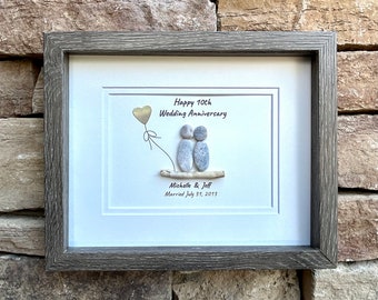 10th Wedding Anniversary Personalized Gift, Tin 10 Year Anniversary Art, 8x10 Handmade Pebble Art Gift for Wife, Husband, Friends