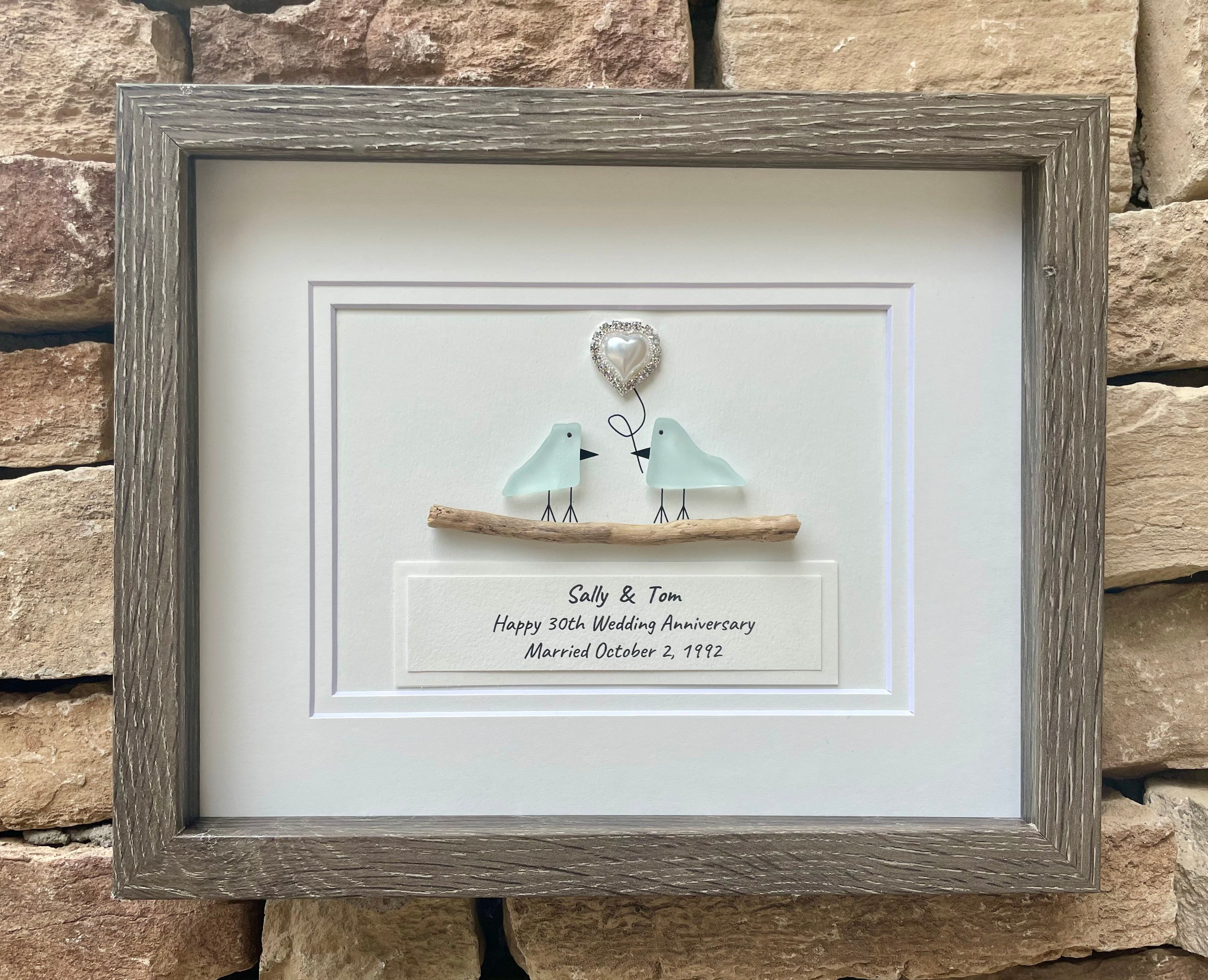 30th Pearl Wedding Anniversary Personalized Gift, x 10” Framed Handmade  Gift for Parents, Wife, Husband, Friends, Couple