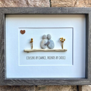 Handmade Gift for Cousin Made From Beach Pebbles and Driftwood, 8x10 Framed Pebble Art, Personalized Gift for Cousin