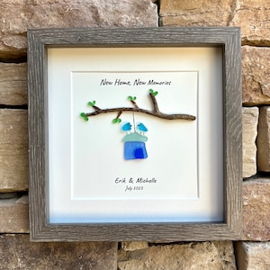 Personalized New Home Gift, 8x8 Framed Sea Glass Art, Personalized Moving Gift, Home Closing Gift, Gift From Realtor, Friend Moving Gift