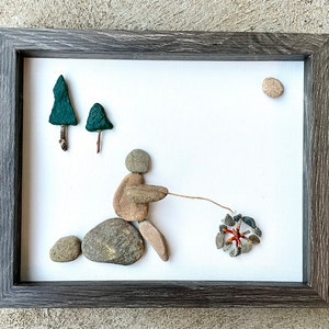 Roasting a Marshmallow on the Campfire - Pebble Artwork - Perfect Gift - Handmade - Unique