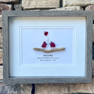 40th Wedding Anniversary Gift | Ruby Anniversary Gift | 8x10 Framed Sea Glass Art | Personalized Handmade Gift for Wife, Husband, or Parents