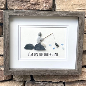 Fishing Pebble and Sea Glass Art, 8 x 10” Personalized Fishing Gift