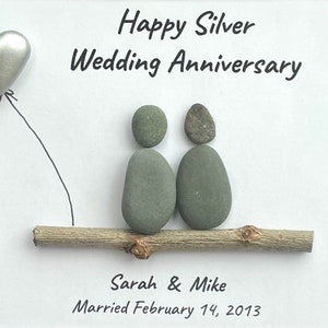 Silver Wedding Anniversary Personalized Pebble Art, 8x10 Framed 25th Anniversary Gift for Parents, Friends, Spouse image 3