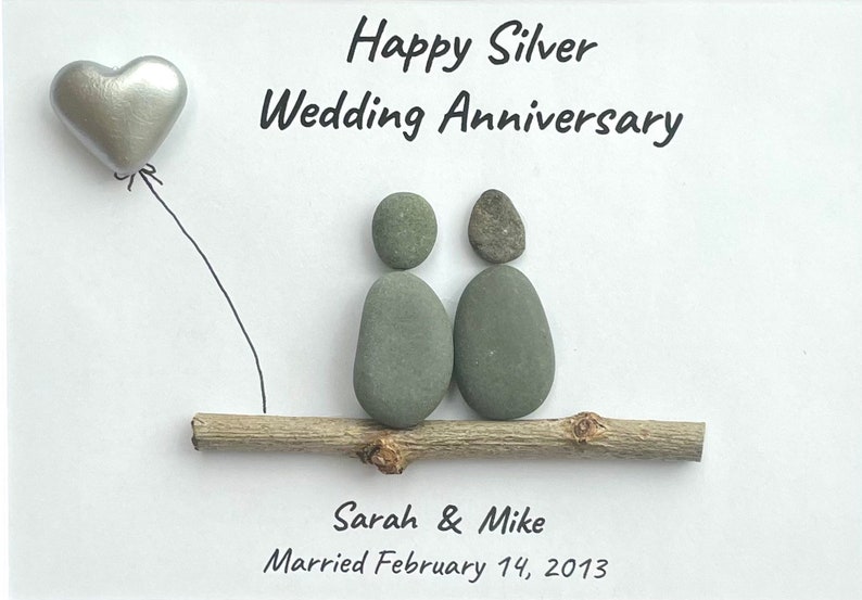 Silver Wedding Anniversary Personalized Pebble Art, 8x10 Framed 25th Anniversary Gift for Parents, Friends, Spouse image 3