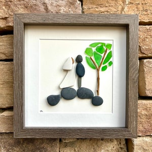 Unique Wedding Gift, 8x8 Handmade Pebble, Sea Glass and Pottery Collage, Great Personalized Gift for Newly Weds