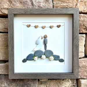 Personalized Wedding Gift, 9x9 Framed Pebble Art, Perfect Wedding Gift, Engagement Gift, Bridal Shower Gift, Natural Materials