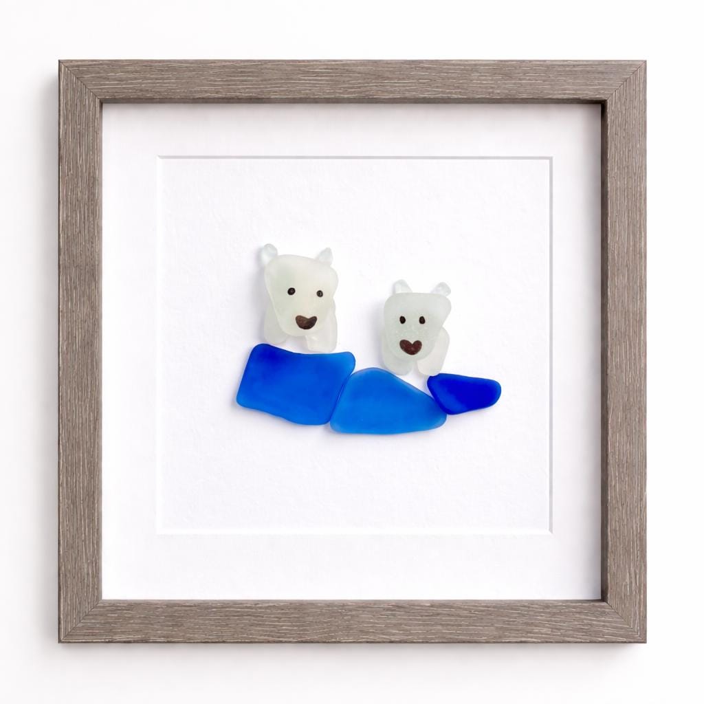 Sea Glass Polar Bear Art, Framed Winter Decor (8x8) - Etsy