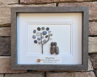 50th Wedding Anniversary Personalized Gift, Golden Wedding Anniversary Framed Pebble Art, Gift for Parents, Wife, Husband