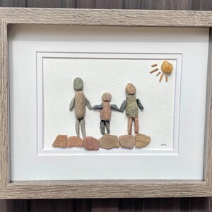 Parents and Child Holding Hands 8x10 Framed Pebble Art, Perfect Gift for Mom, Dad or Parents