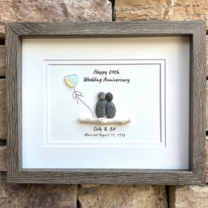 24th Opal Wedding Anniversary Personalized Gift, 8 x 10” Custom Pebble Art Gift for Parents, Wife, Husband, Friends