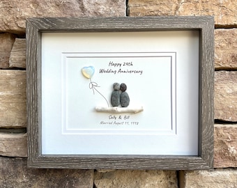 24th Opal Wedding Anniversary Personalized Gift, 8 x 10” Custom Pebble Art Gift for Parents, Wife, Husband, Friends